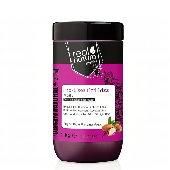 Real Natura Pro-Lisos Anti Frizz Argan Máscara Sem Sal 1kg