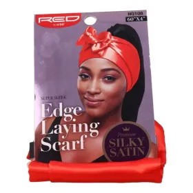 Red Kiss Laying Silky Satin Edge Scarf Red Banda Cabelo