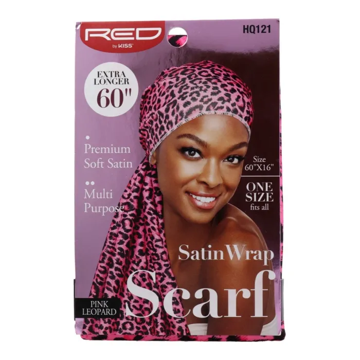 Red Kiss Satin Wrap Scarf Pink Leopard Capa de Cabello