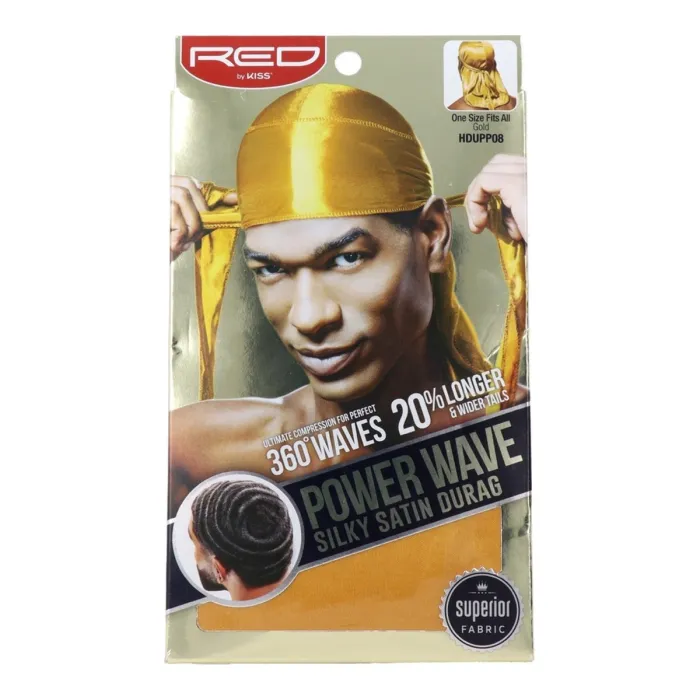 Red Kiss Silky Satin Durag Gold Capa de Cabello