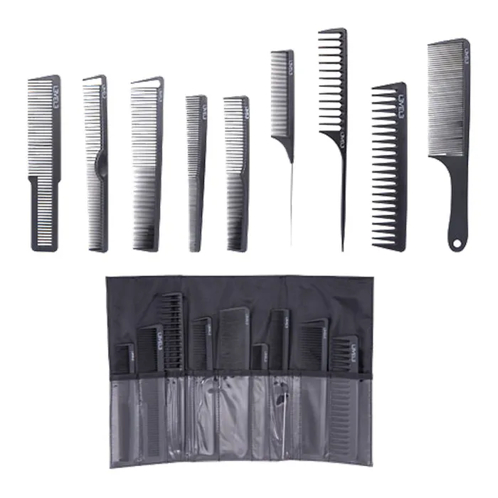 L3VEL3 Set de 9 Peines Negro con Funda