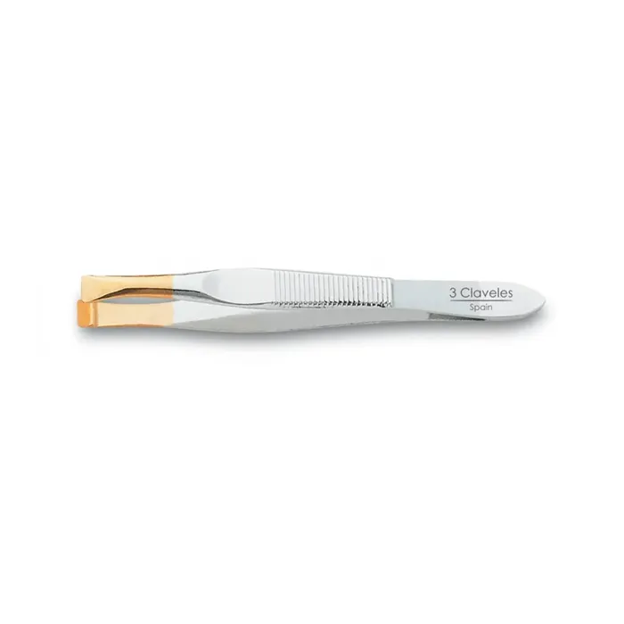 3 Claveles Pinça Depilar Larga Ponta Dourada 8cm