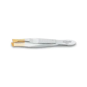 3 Claveles Pinça Depiladora Oblíqua Larga Ponta Dourada 8cm