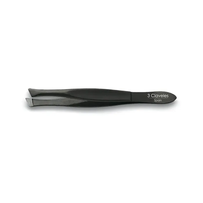 3 Claveles Pince à épiler biseautée noire 10 cm