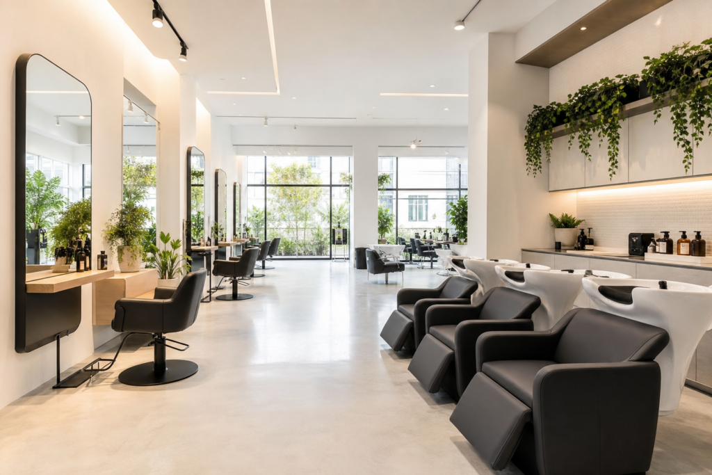 Coworking de coiffure moderne avec plusieurs postes de travail