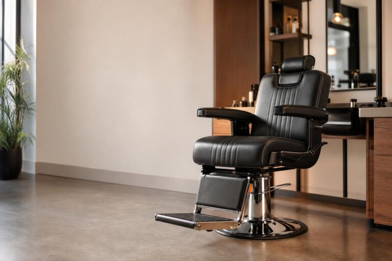 Comment choisir des fauteuils de barbier confortables pour vos clients Sillón de barbero hidráulico profesional en una barbería moderna