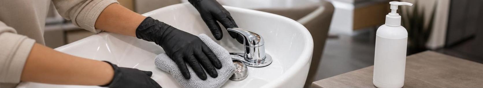 Nettoyer le bac à shampoing avec un désinfectant professionnel Nettoyer le bac à shampoing avec un chiffon et un désinfectant professionnel