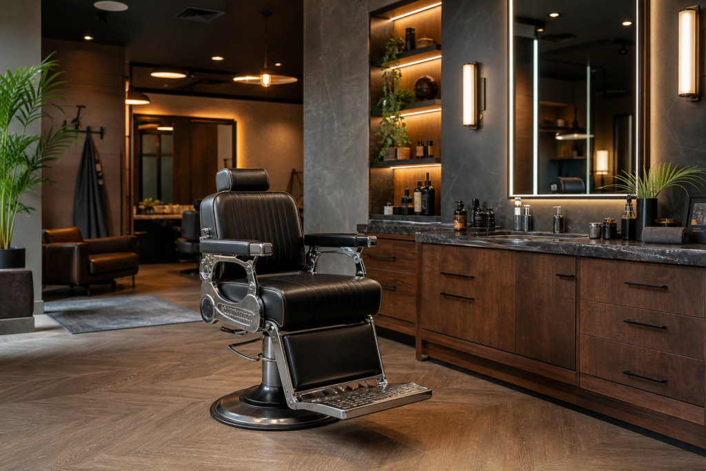 Fauteuil de barbier hydraulique dans un barbershop moderne