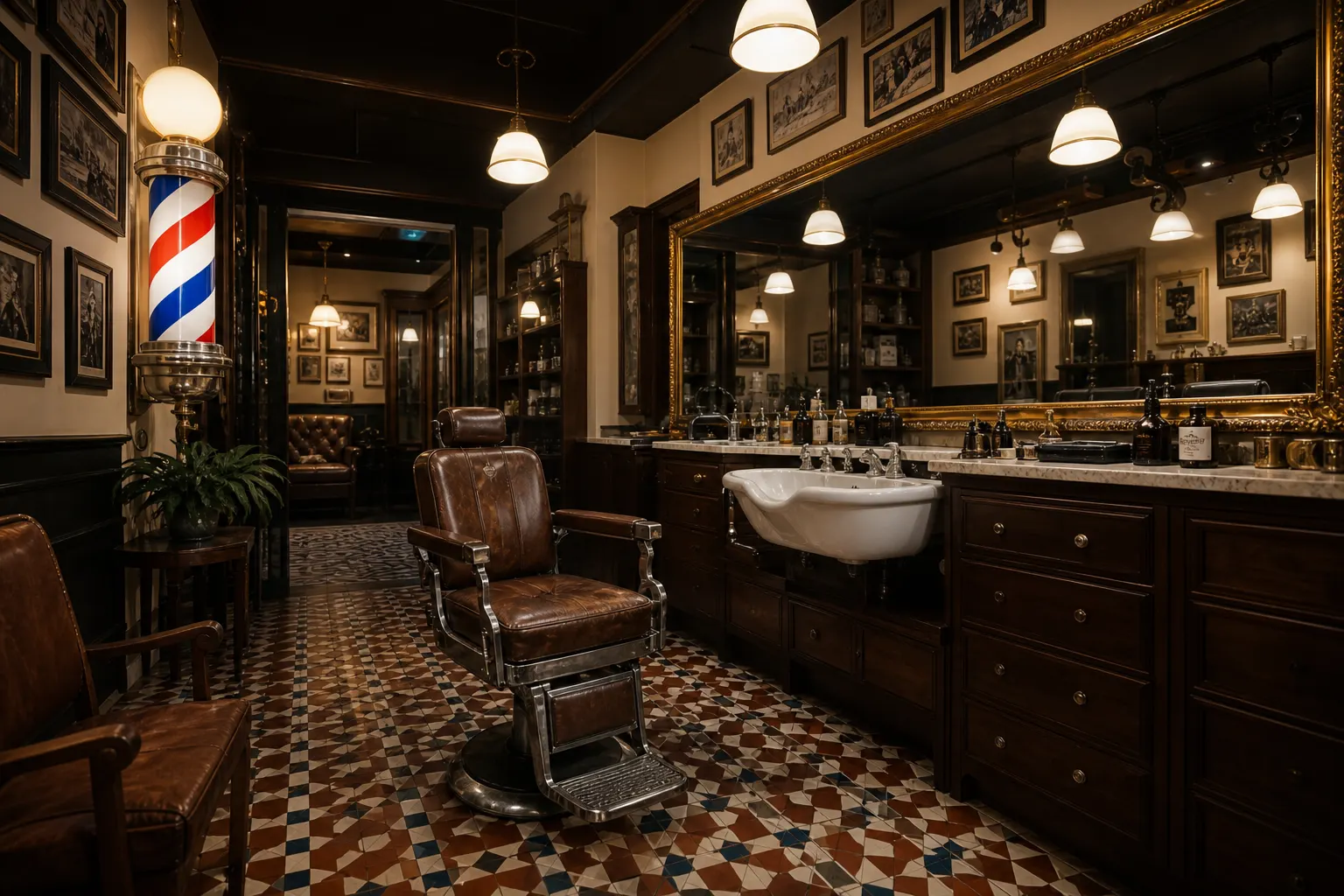 Barbershop de petite taille alliant esthétique classique et fonctionnalité