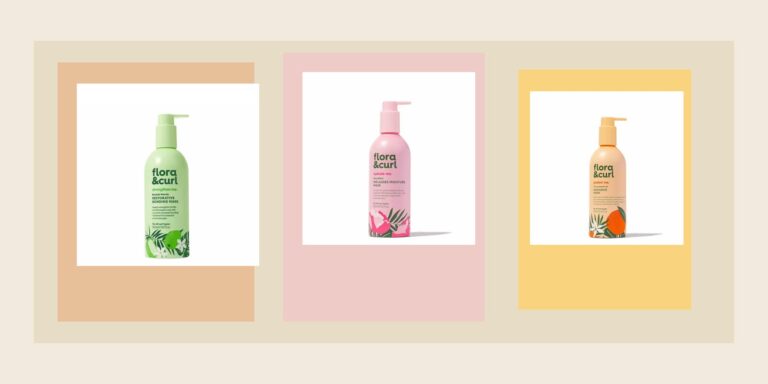 Montaje editorial con mascarillas Flora Curl de PeluqueriaShop para elegir hidratación, reparación o brillo en cabello rizado