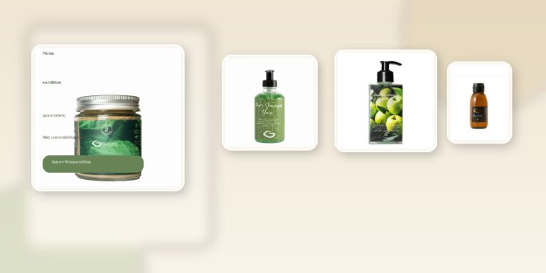 Montaje editorial con plantas ayurvédicas y productos Gaia para una rutina botánica en el cabello