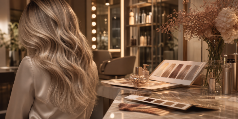 Blond nude professionnel : comment l’adapter en salon Escena editorial de rubio nude profesional en un salón elegante